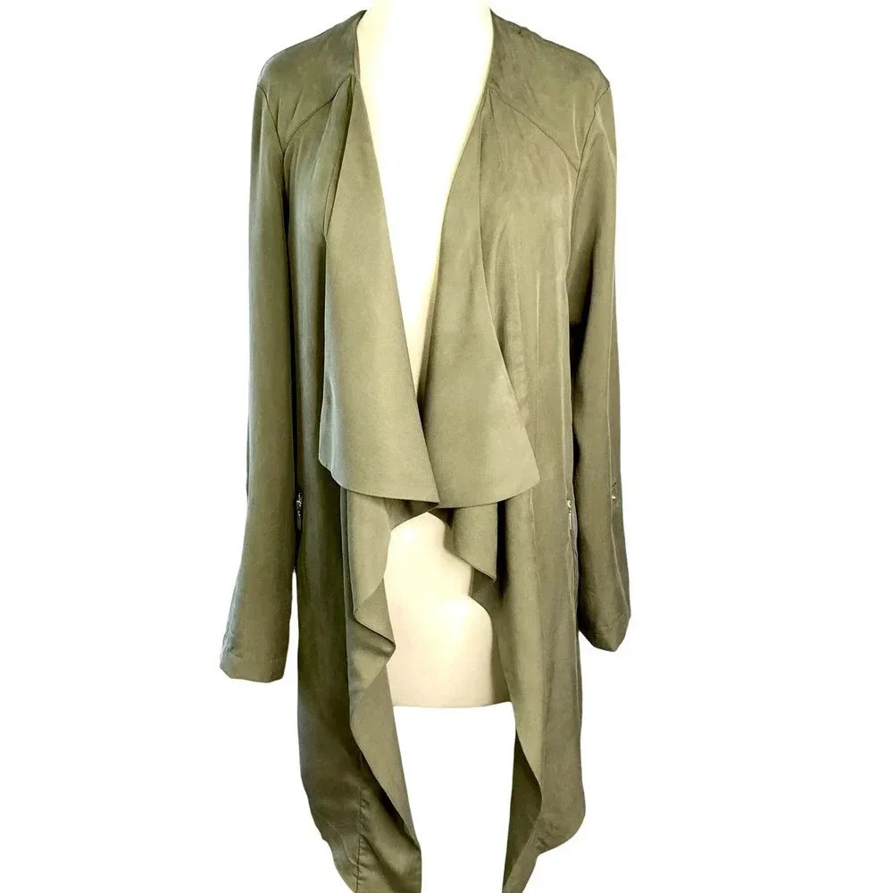 Lila Rose Olive Green Draped Open Front Jacket